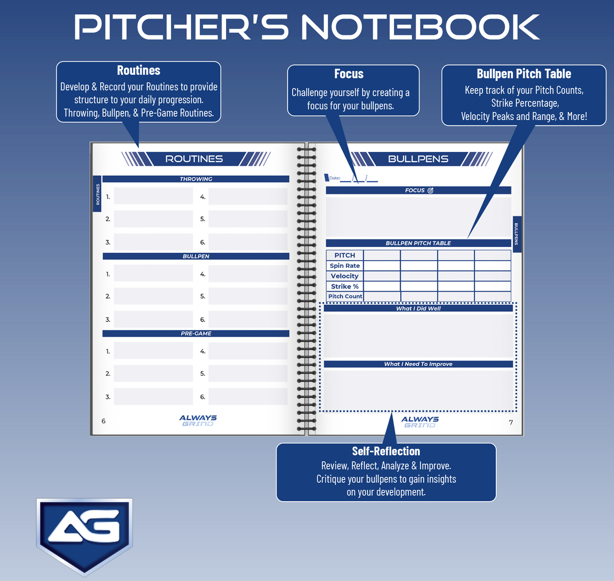 Baseball Notebooks | Always Grind: Pitcher's Notebook for Free Printable Bullpen Pitching Charts