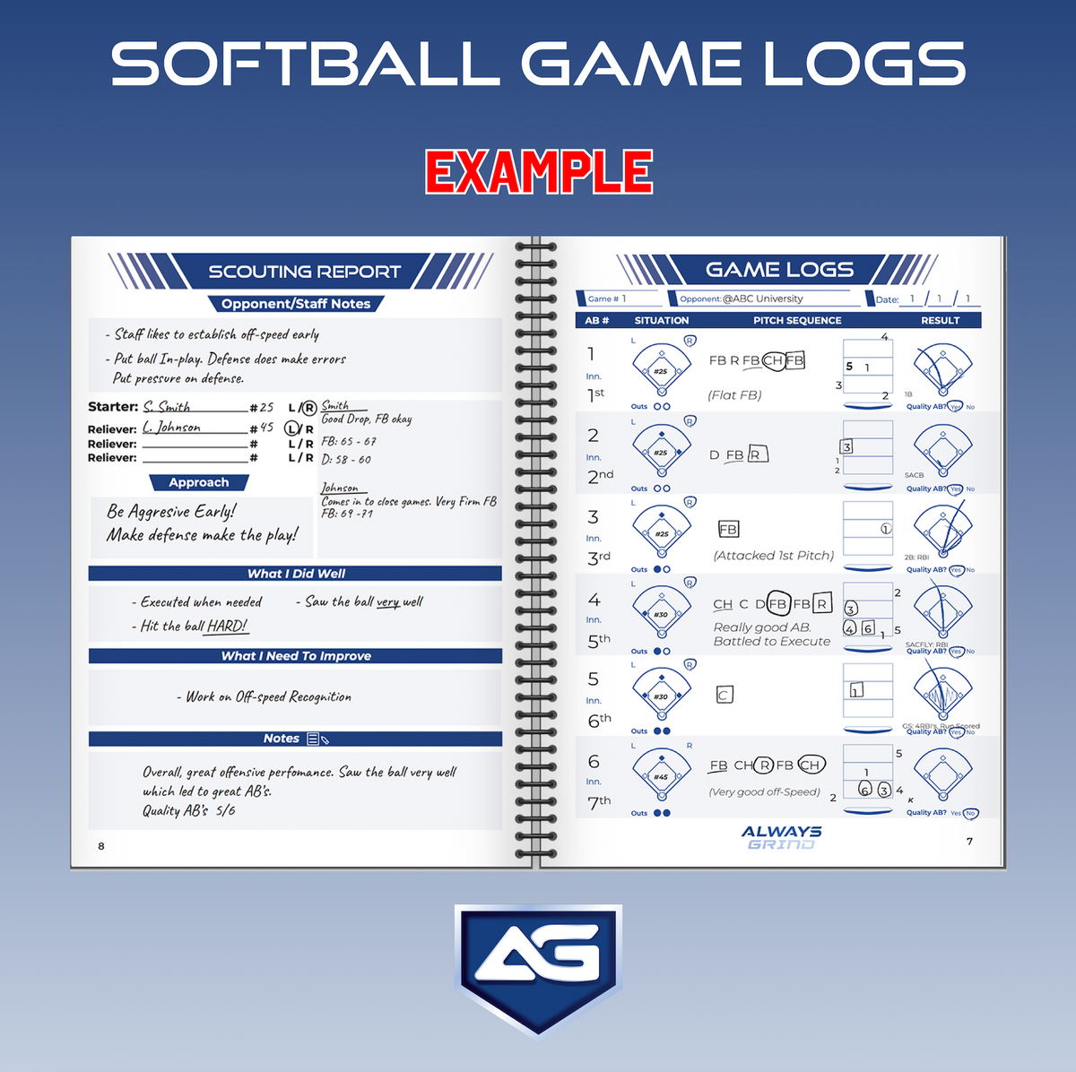 Hitters Notebook Softball Notebook - AG Softball: Hitter's Game Logs – Always Grind